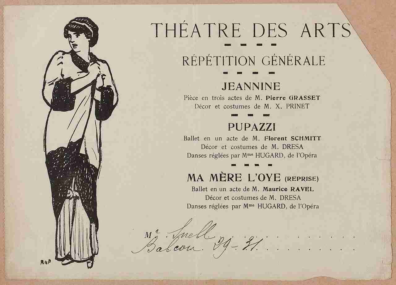 Théâtre des arts: Répétition générale: Jeannine: Pupazzi: Ma mère L'oye, Paris Musées 20231023171213. Public Domain via Wikipedia Commons