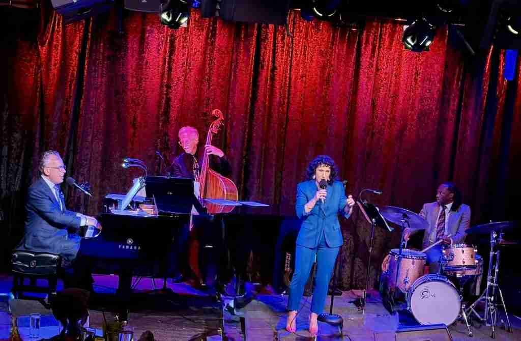 L-R: Billy Stritch, Pat O'Leary, Gabrielle Stravelli, and Mark McLean on stage at Birdland Jazz Club. Photo by Edward Kliszus