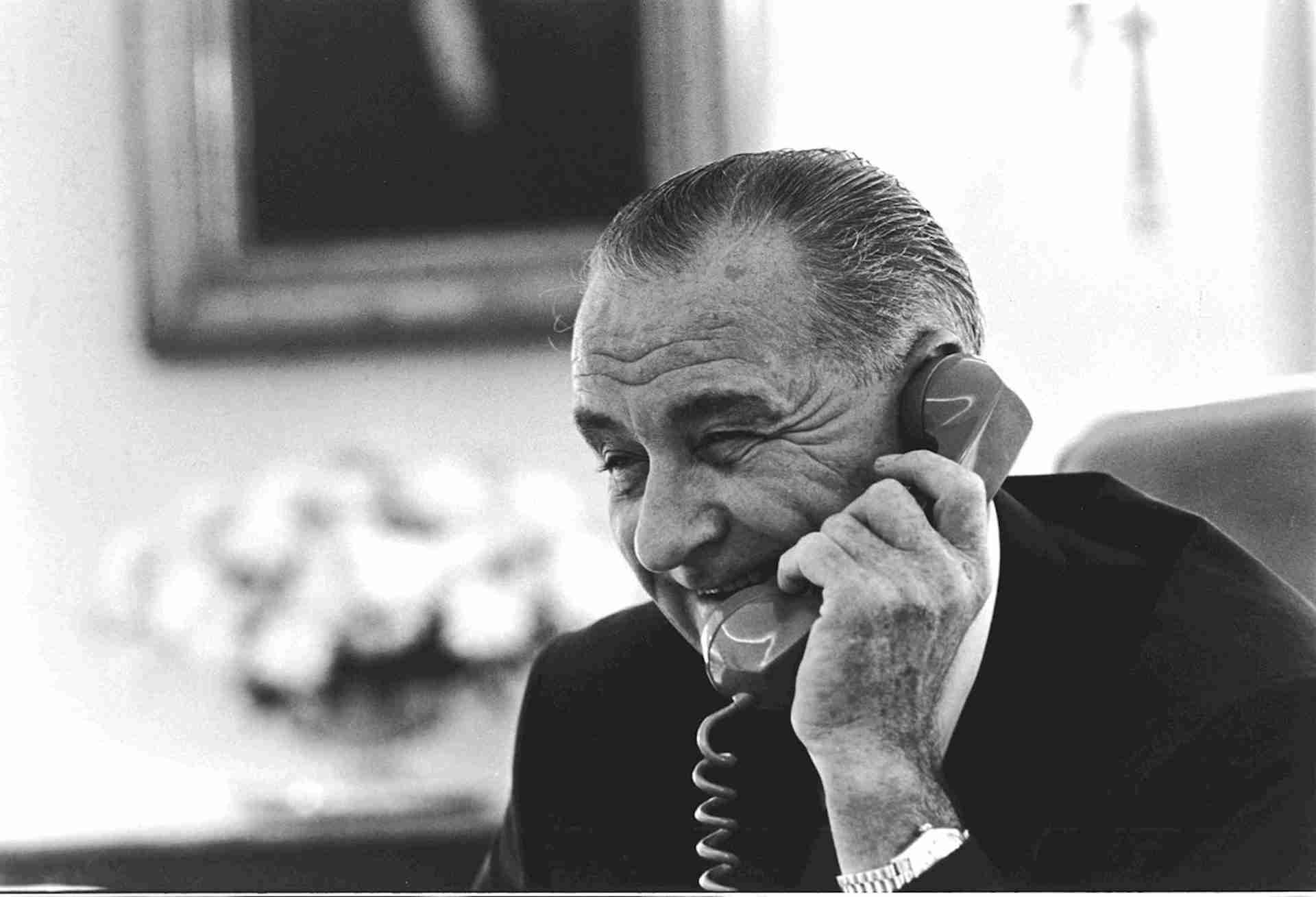 President Lyndon B. Johnson on the phone. Photo by Yoichi Okamoto, Public domain, via Wikimedia Commons