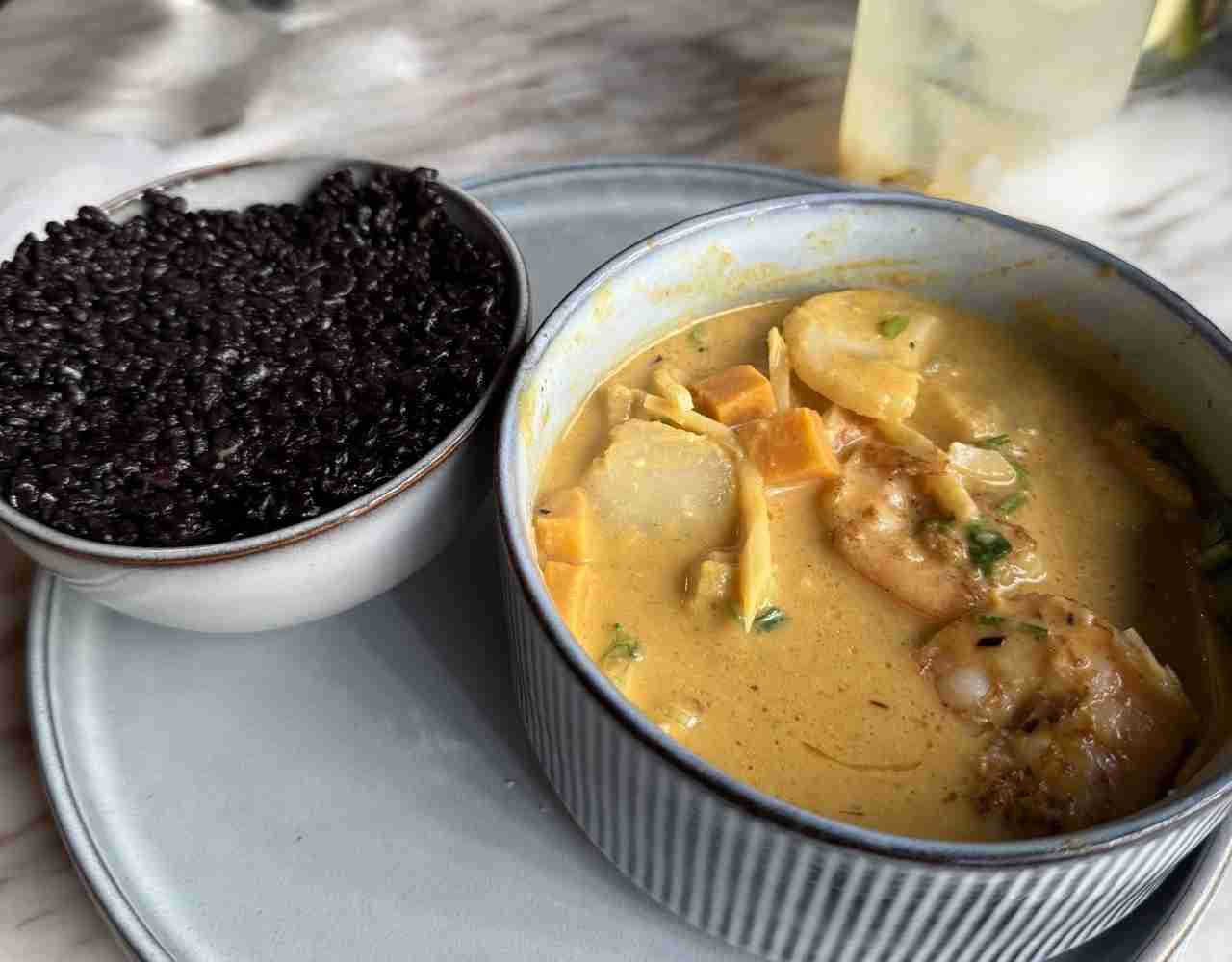 Yellow Curry with Shrimp and Black Rice at Ginger and Lemongrass Vietnamese Fusion Restaurant. Photo by Valerie Blanchard