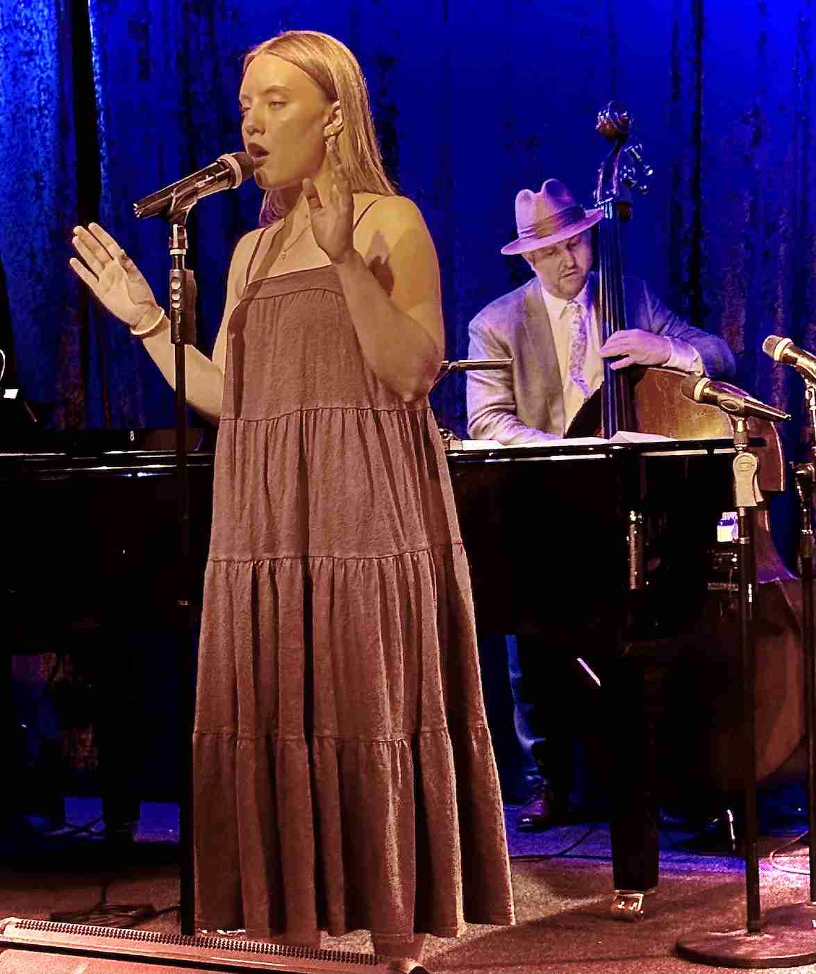 L-R: Jordyn Holt, and Michael O'Brien, Bass on stage at Jim Caruso's Cast Party at Birdland Jazz NYC. Photo by Edward Kliszus