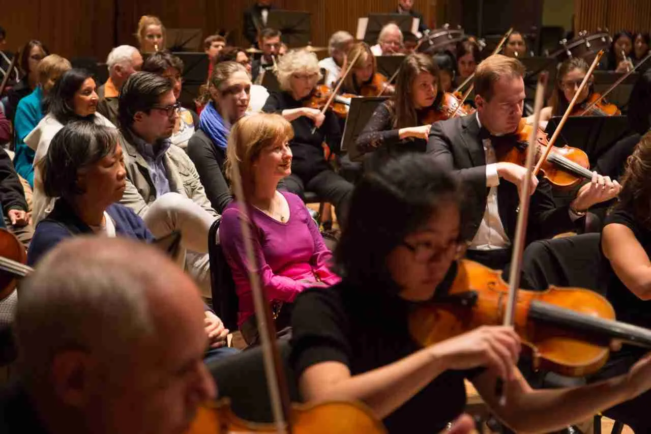 Maestro David Bernard conducting the Park Avenue Chamber Symphony at an InsideOut Concert at the DiMenna Center for Classical Music In New York City. Photo Courtesy Park Avenue Chamber Symphony