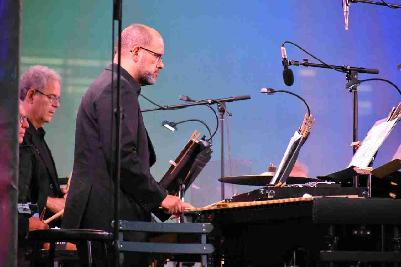 Percussionists of the American Symphony Orchestra in a concert entitled New York Profiles at Manhattan's Bryant Park. Photo by Edward Kliszus