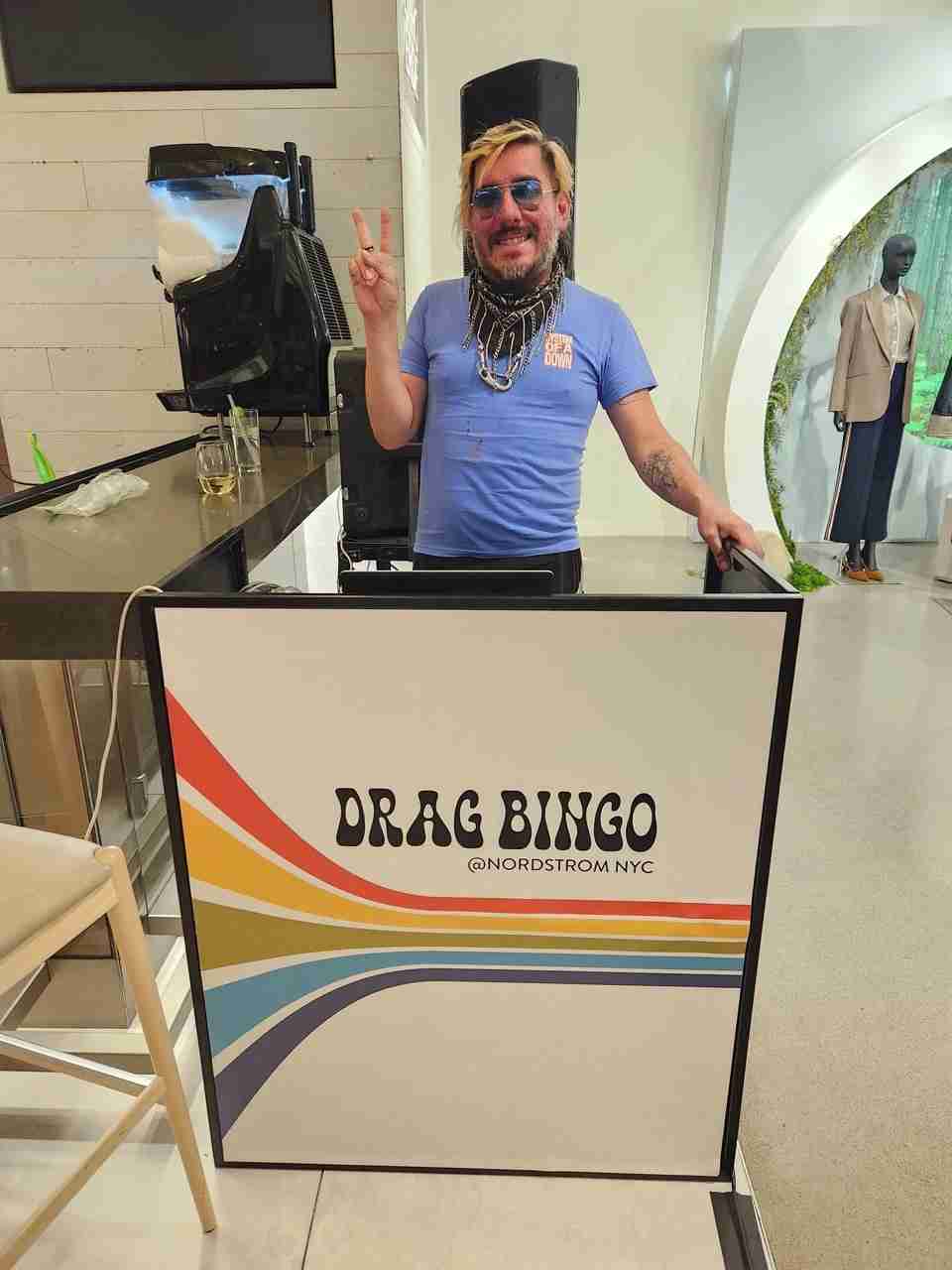 The DJ at Nordstrom NYC Drag Bingo. Photo by Sora Vernikoff