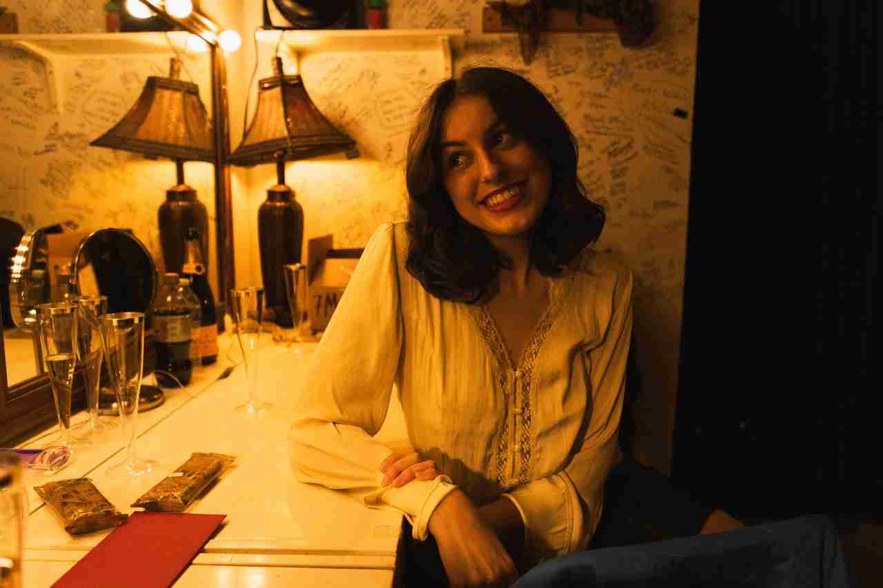 Isabel Stewart as Zelda in Oil and Whiskey back stage at the Chain Theatre. Photo by Liz Guenther