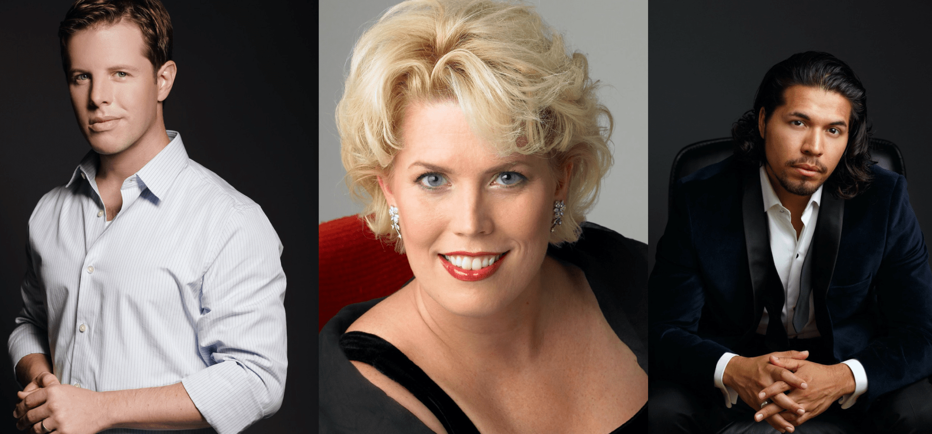 L-R: Andrew Bidlack, Tenor, Caroline Worra, Soprano. Ethan Vincent. Baritone. Photos courtesy Michelle Tabnick PR