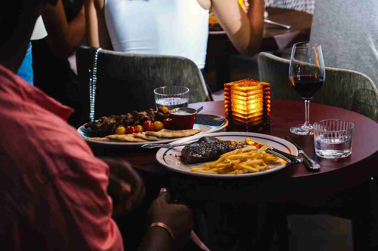 Chicken Kabob and Steak Frites in "Main Course" at Barlume in Pop Up Dinner Theater @Barlume Downstairs. Photo by Delia Dumon