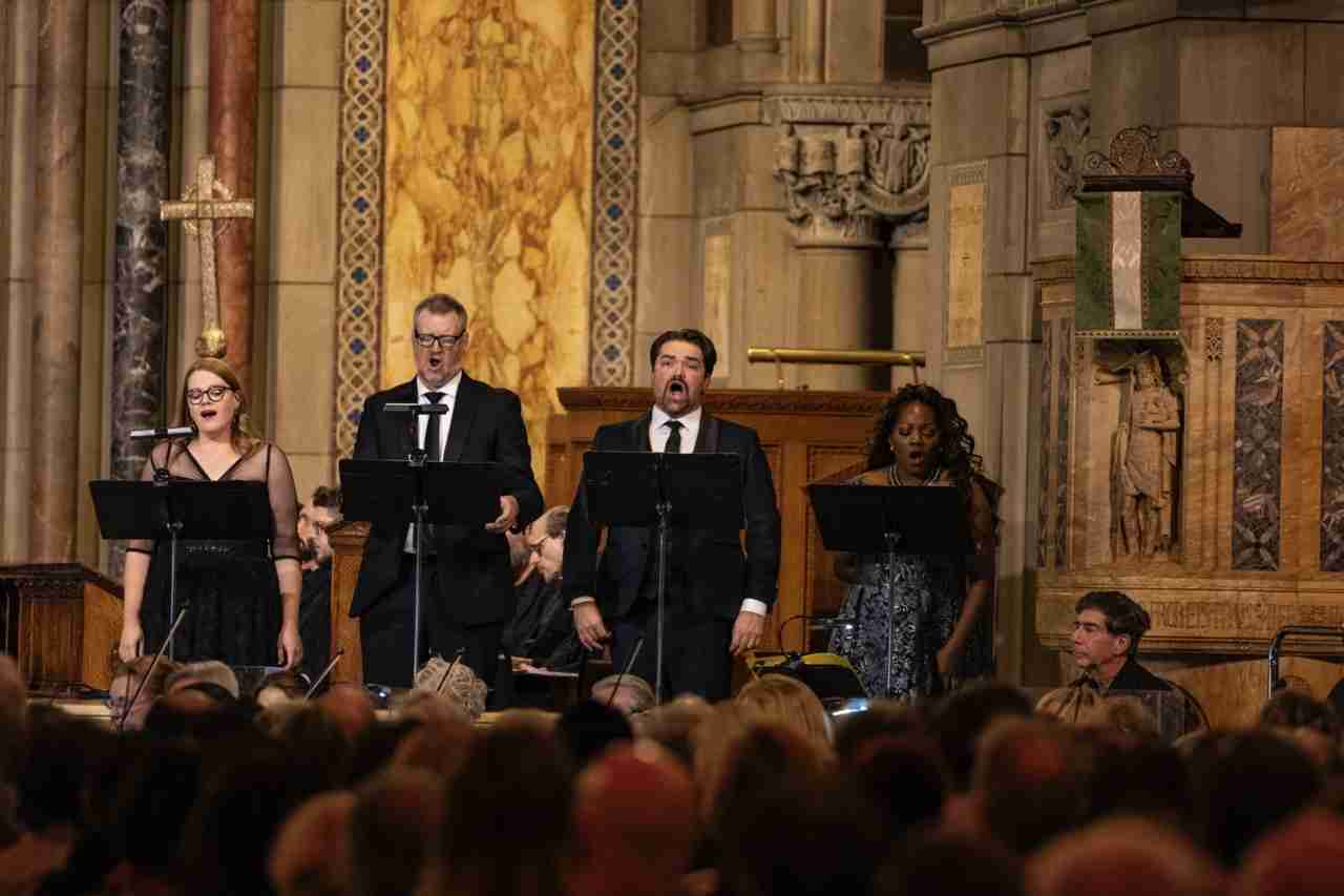 L-R: Wendy Lynn Harmer, Soprano. Harold Wilson, Bass. Eric Taylor, Tenor, and Krysty Swann, Mezzo Soprano performing in Requiem and Revelation by the ASO at St. Bart's in NYC. Photo by Matt Dine