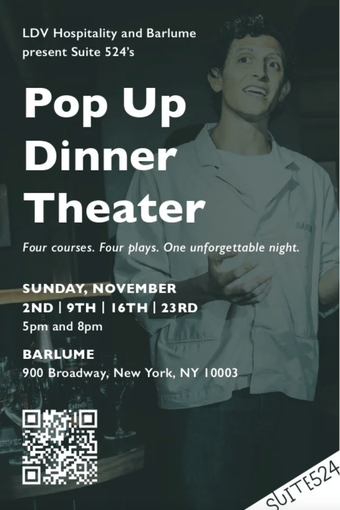 Pop Up Dinner Theater at Barlume. Courtesy @suite524ny on Instagram