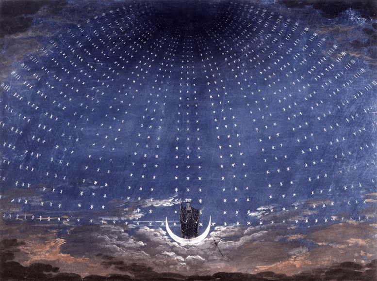 Stage Set for a production of W. A. Mozart's Magic Flute by Karl Friedrich Schinkel, Public domain, via Wikimedia Commons