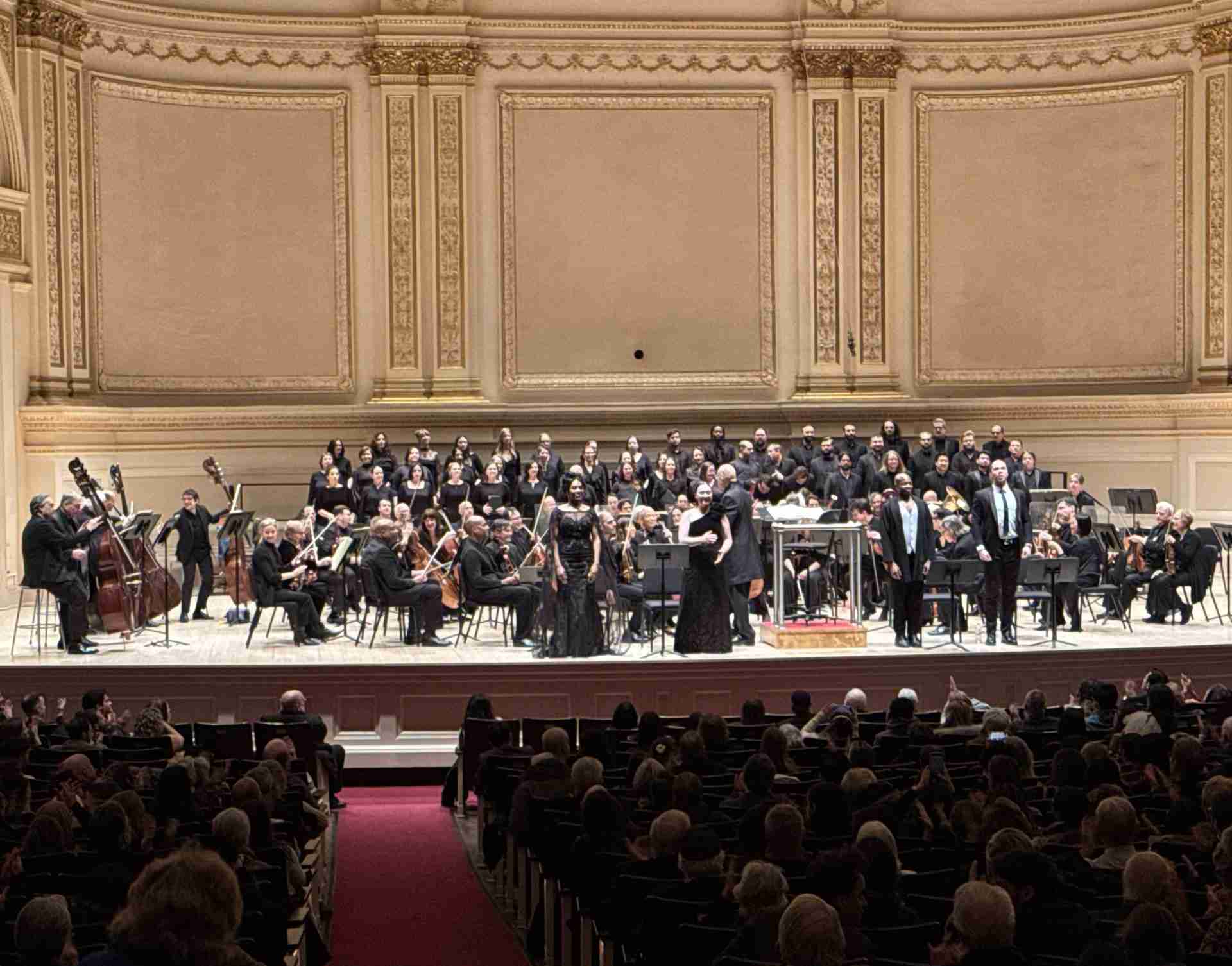 L-R (forefront): Mezzo Soprano J'Nai Bridges, Soprano Anna Thompson, Tenor Freddie Ballentine, and Bass Baritone Alan Williams with Maestro Leon Botstein and The American Symphony Orchestra and Bard Festival Chorale performing "Forging an American Musical Identity" at Carnegie Hall. Photo by Edward Kliszus