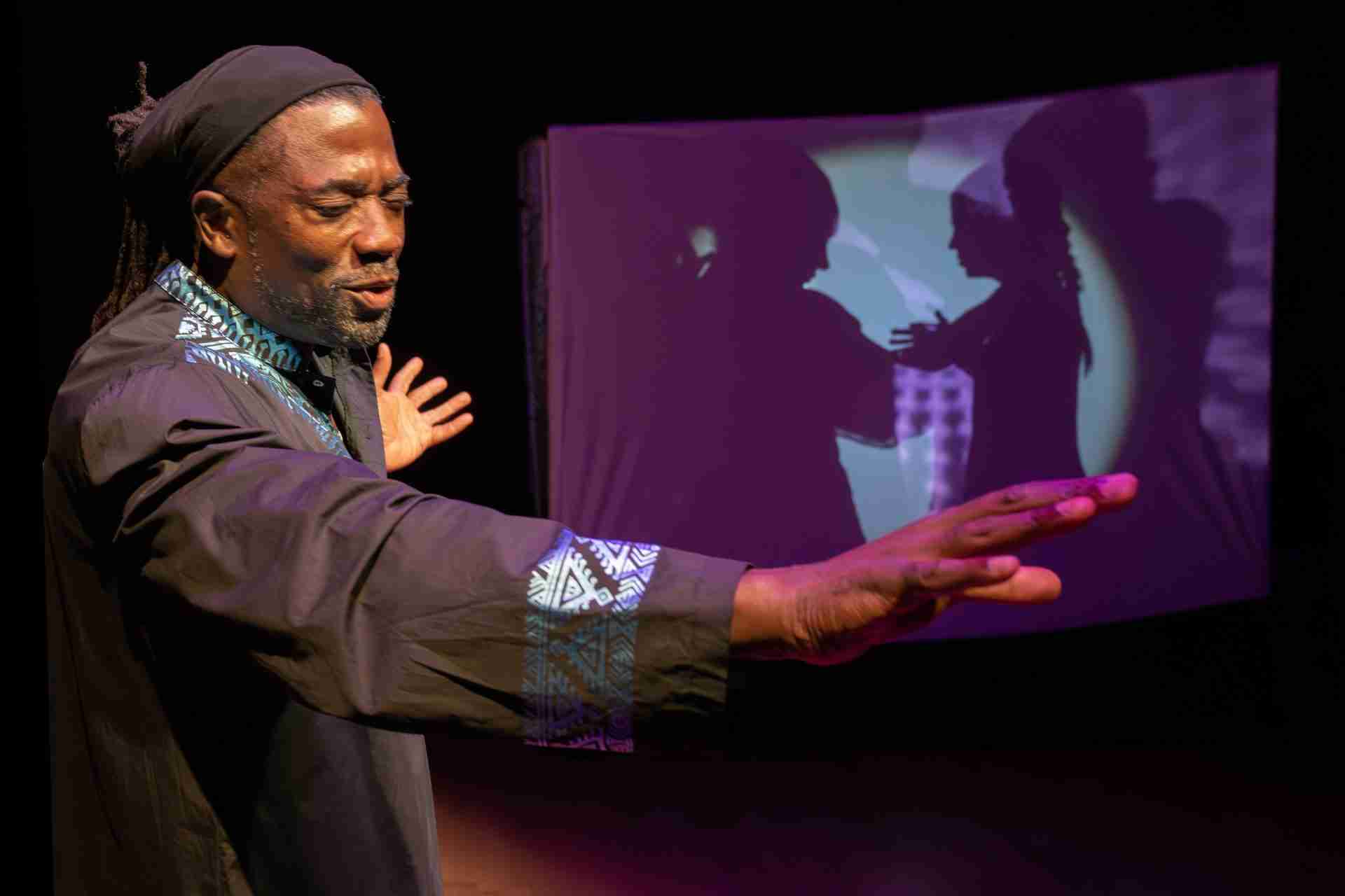 Malik Work in a Scene from MIA M.I.A. at La MaMa Experimental Theatre Club in New York, NY. Photo by Richard Termine