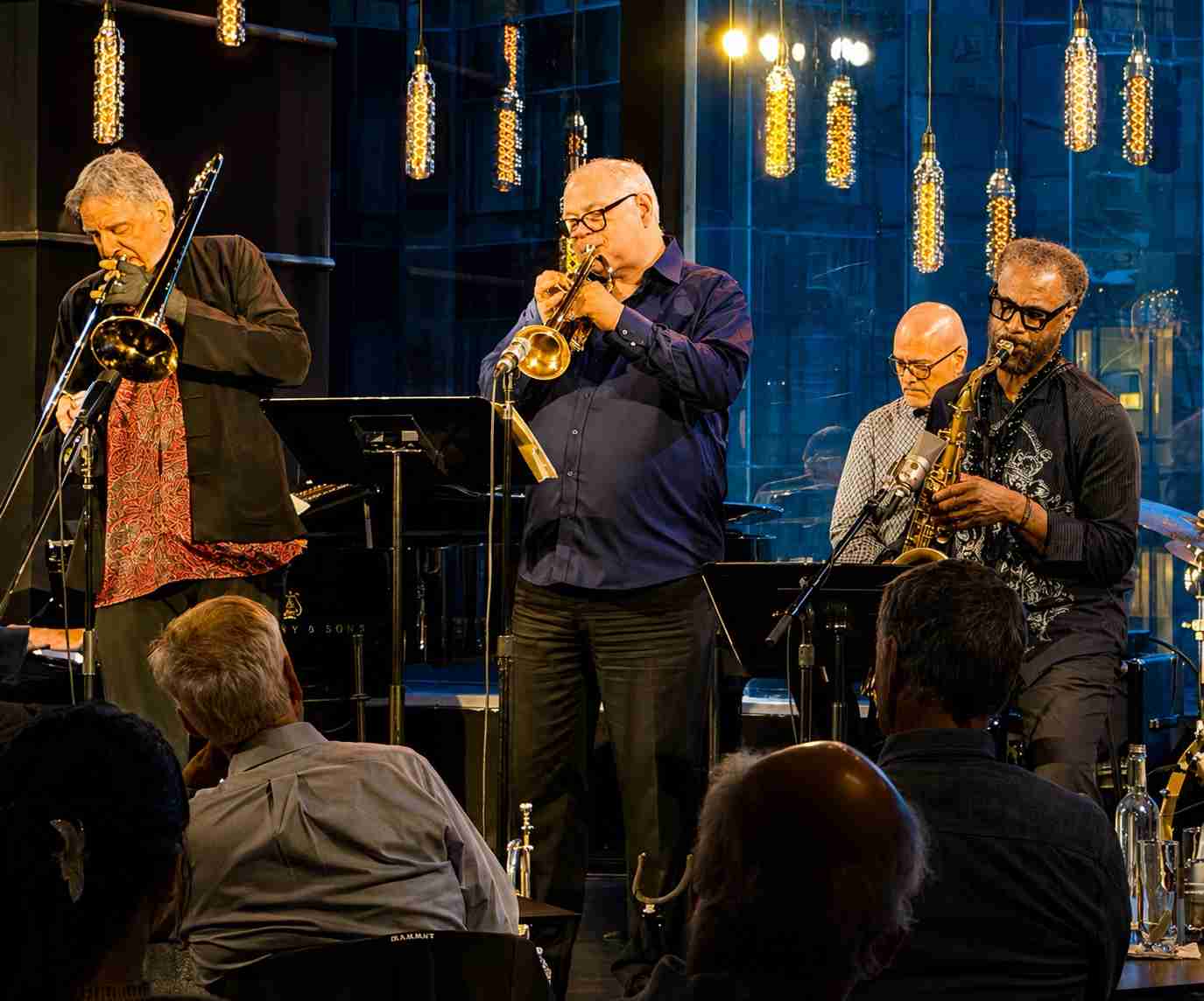 Conrad Herwig, Trombone, Alex Norris, Trumpet, Craig Handy, Tenor Saxophone with the Latin Side All Stars at Dizzy's Jazz Club, NYC. Photo by Edward Kliszus