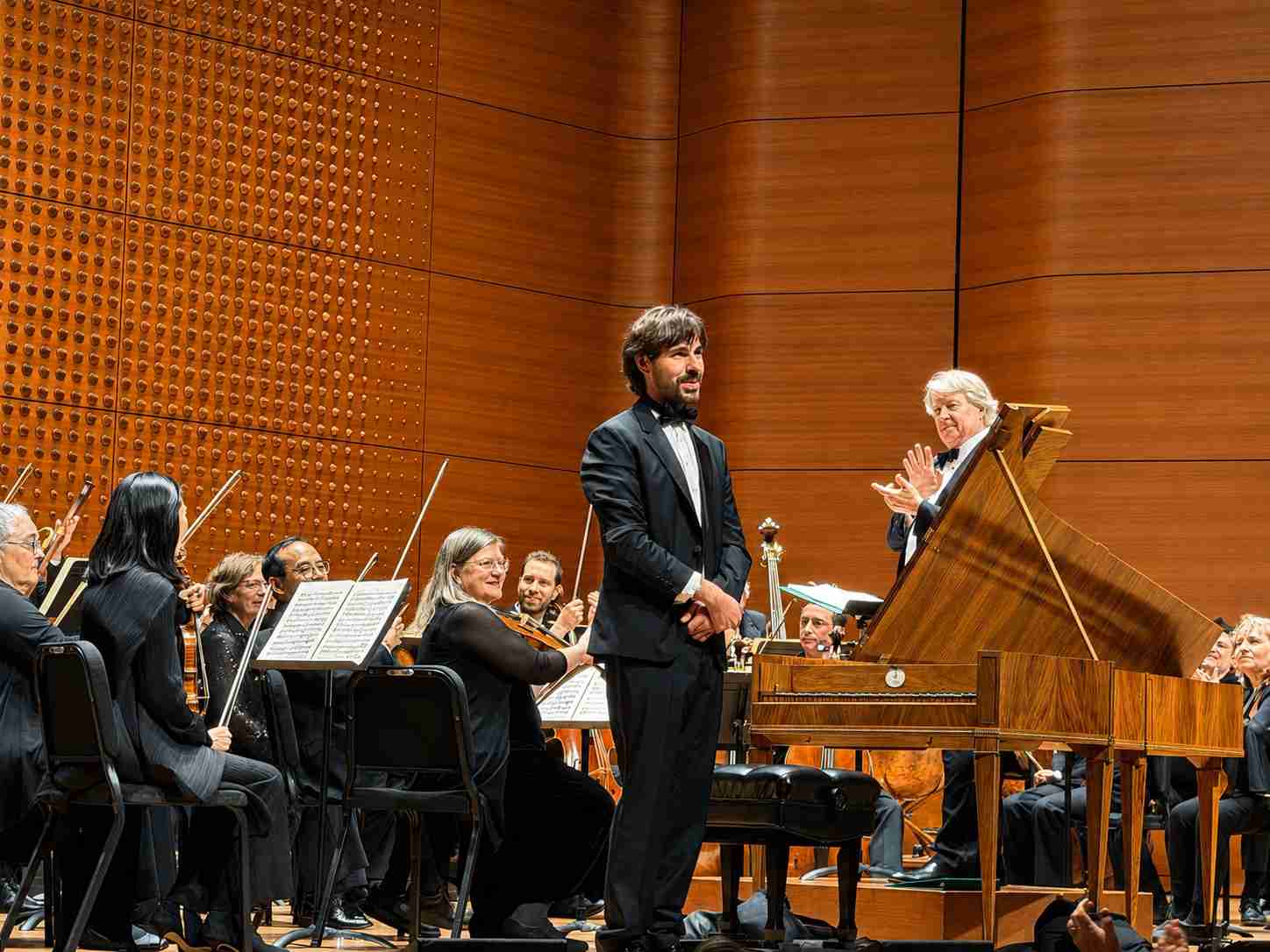 Matthew Figel Performs Mozart's Concerto No. 17 in G Major on the fortepiano with the American Classical Orchestra. Photo by Edward Kliszus