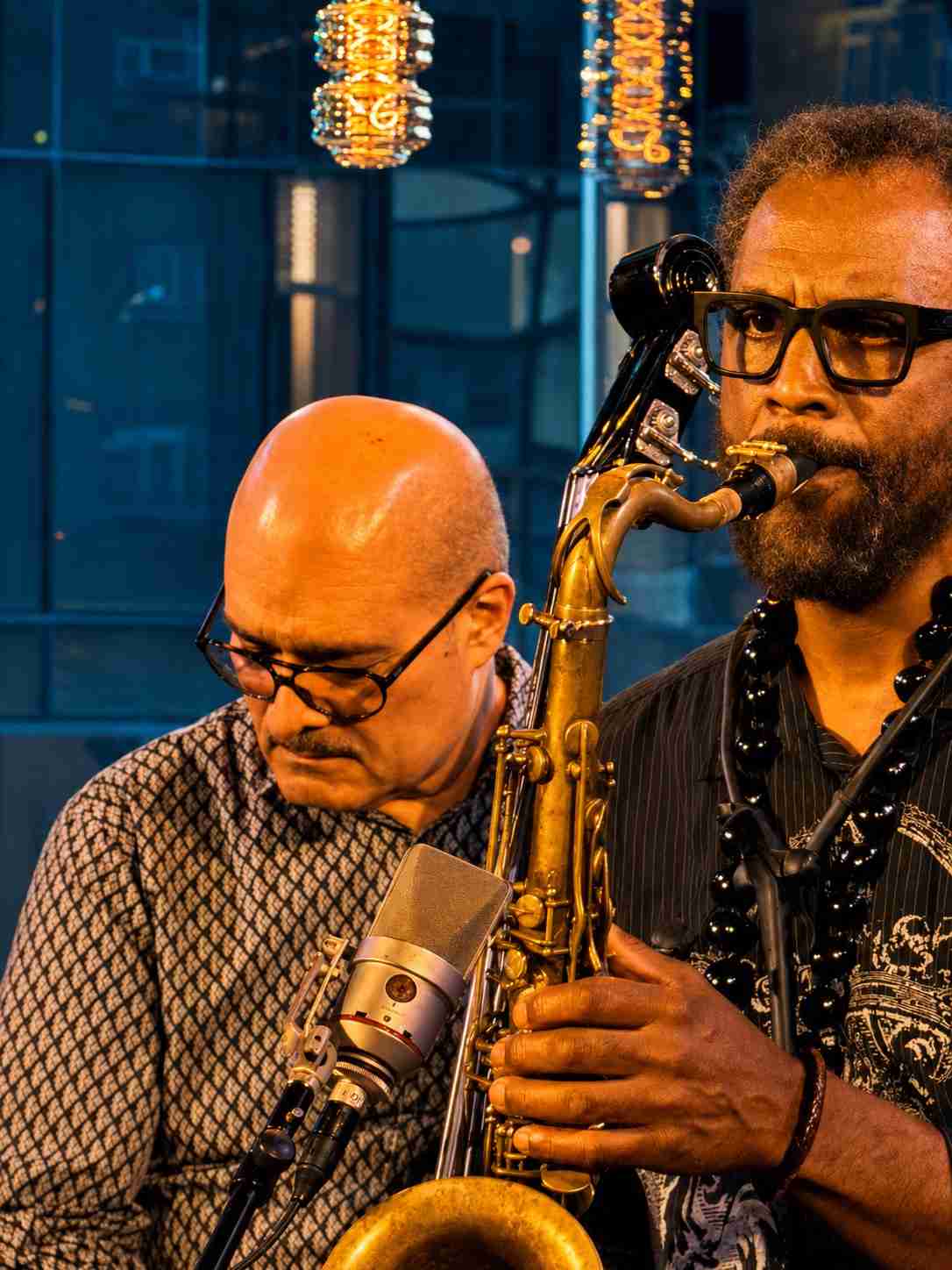 Ruben Rodriguez, Bass and Craig Handy, Tenor Saxophone with Conrad Herwig and the Latin Side All Stars at Dizzy's Club, NYC. Photo by Edward Kliszus