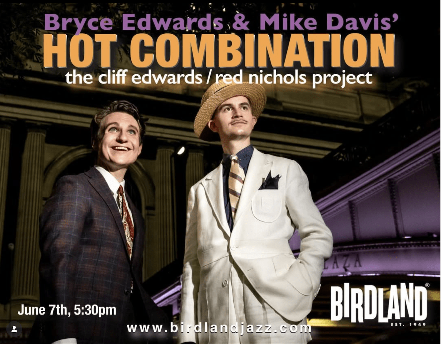 Bryce Edward and Mike Davis' Hot Combinations at Birdland Jazz Club, NYC. Courtesy @birdlandjazz on Instagram