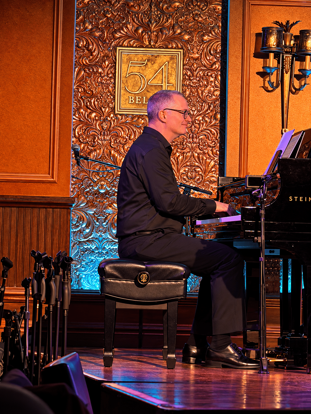 Sam Fazio sings My Broadway on stage with Pianist and Music Director Chris White at 54 Below in NYC. Photo by Edward Kliszus