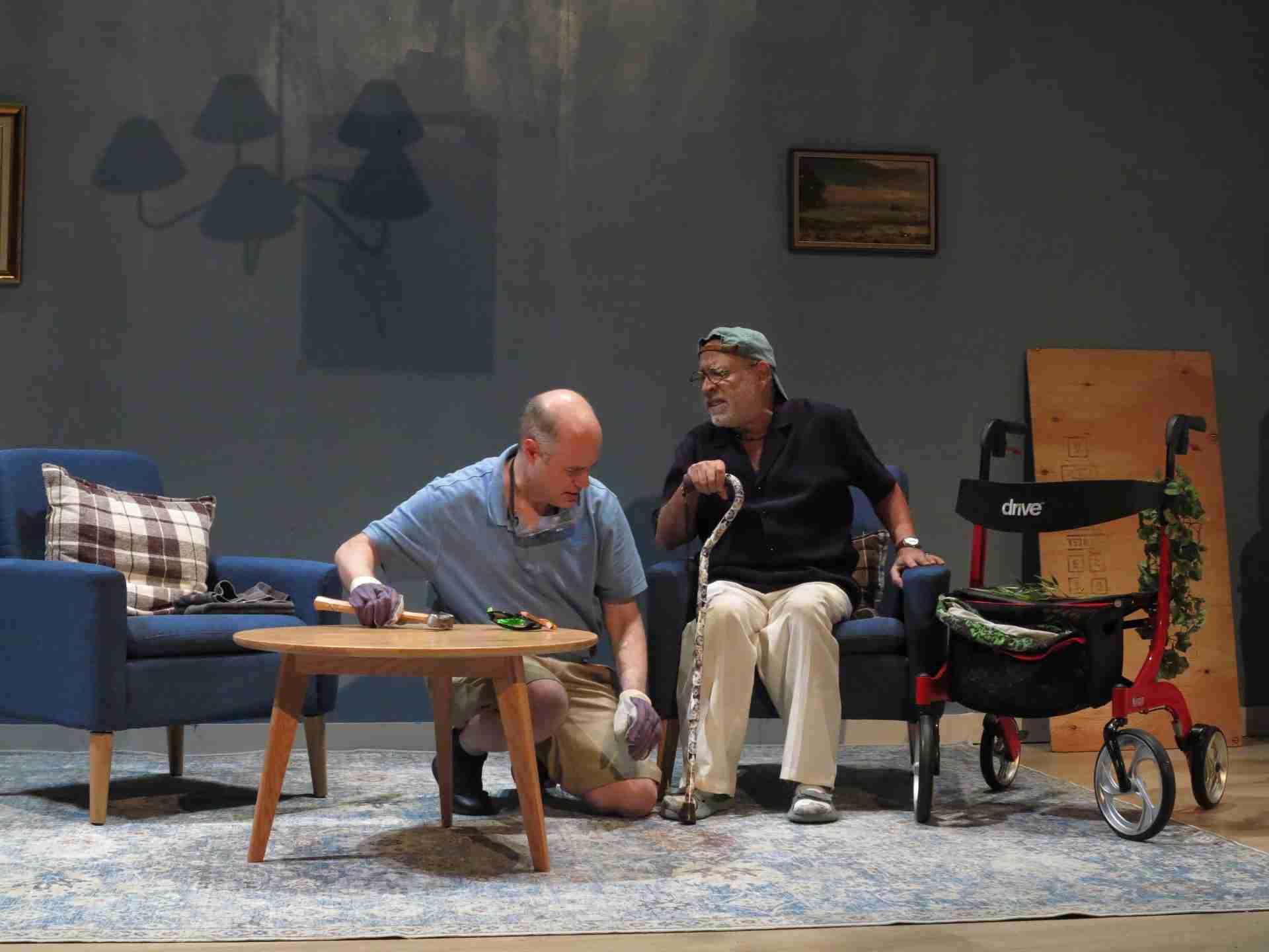 Mike Roche as Henry and Martin Revere as his father George in a scene from Henry Feldman's Shelter Inn Place at Theatre Row in NYC. Photo by Jonathan Slaff