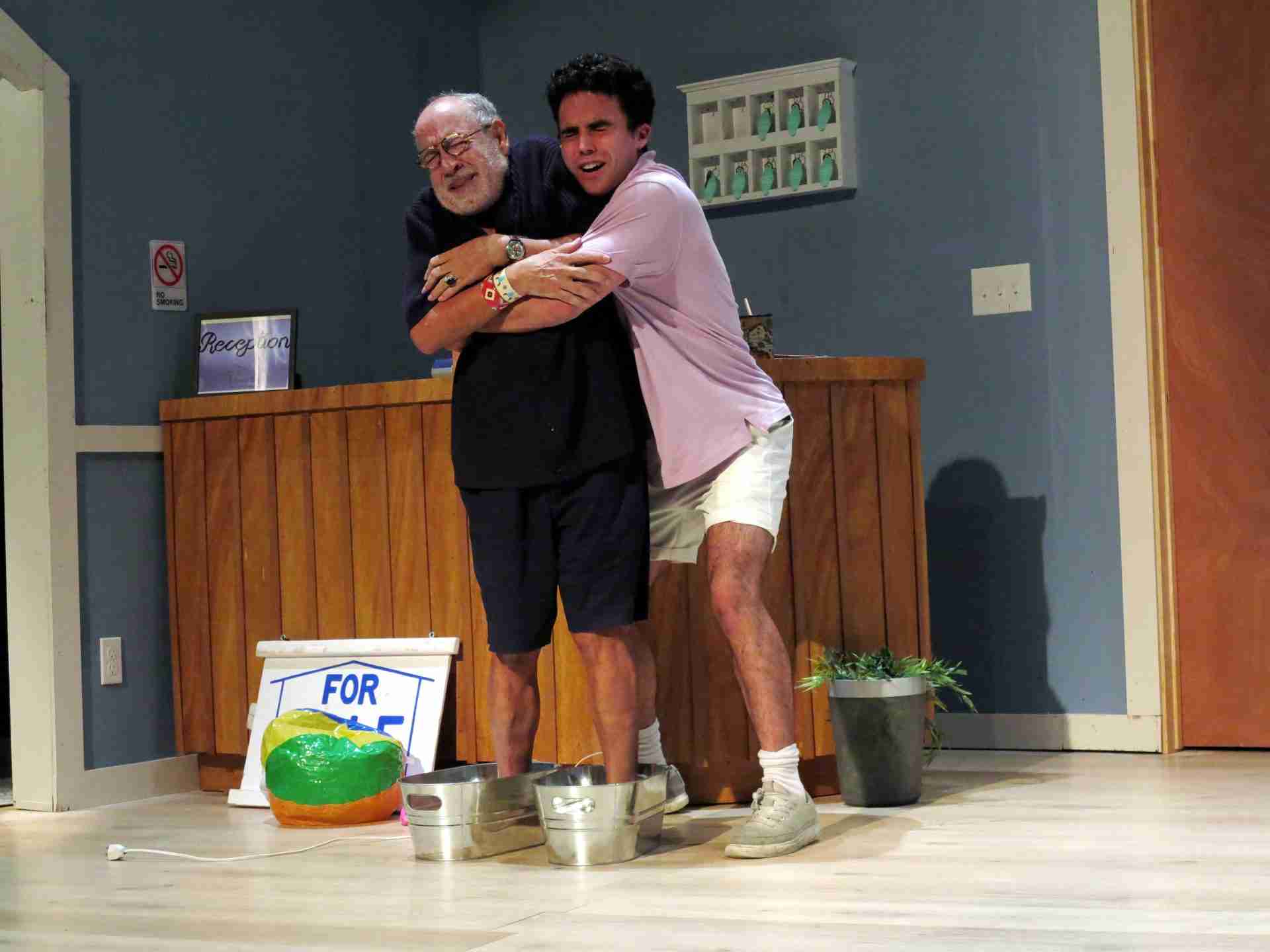 Matin Revere and Aaron Lamm in a scene from Henry Feldman's Shelter Inn Place at Theatre Row in NYC. Photo by Jonathan Slaff.